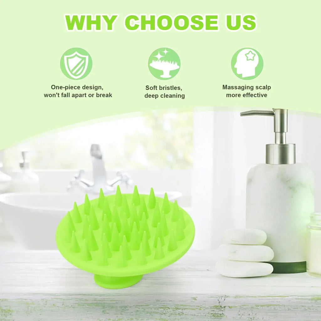 Silicone Scalp Massager Shampoo Brush, Scalp Brush for Hair Growth & Dandruff Removal, Hair Scrubber Scalp Stimulator Exfoliator Brush with Soft Bristles for Wet Dry Scalp Care (Green) Green