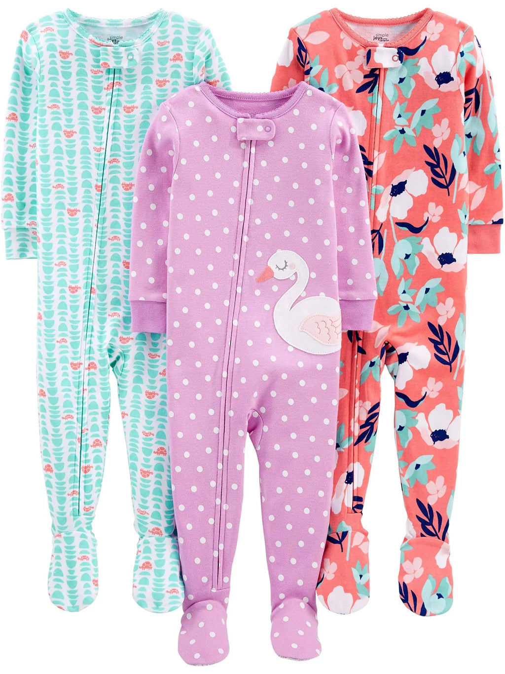 Simple Joys by Carter's Girls' Snug Fit Footed Cotton Pajamas Set With Cozy Footed Cuffs