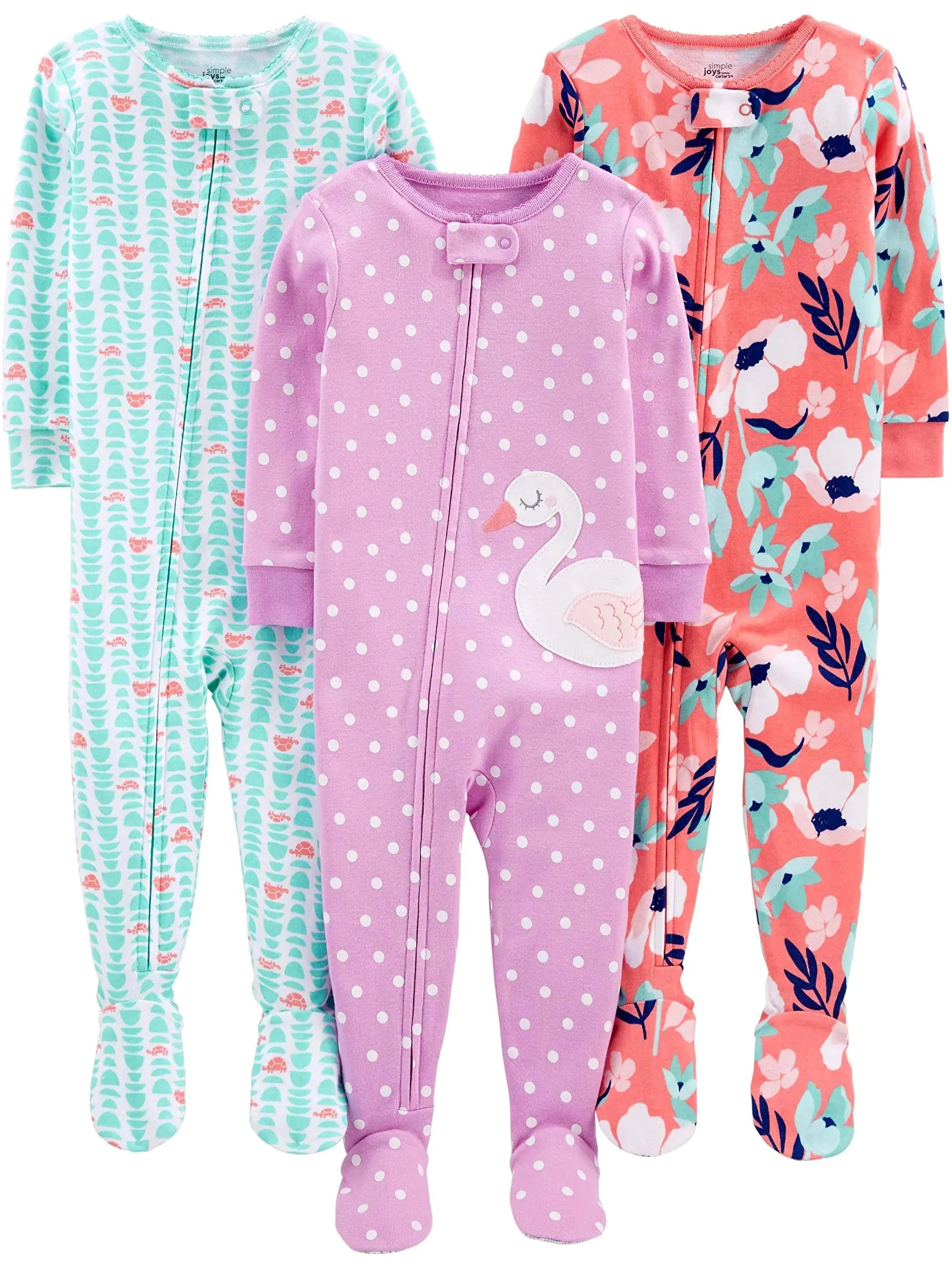Simple Joys by Carter's Girls' Snug Fit Footed Cotton Pajamas Set With Cozy Footed Cuffs