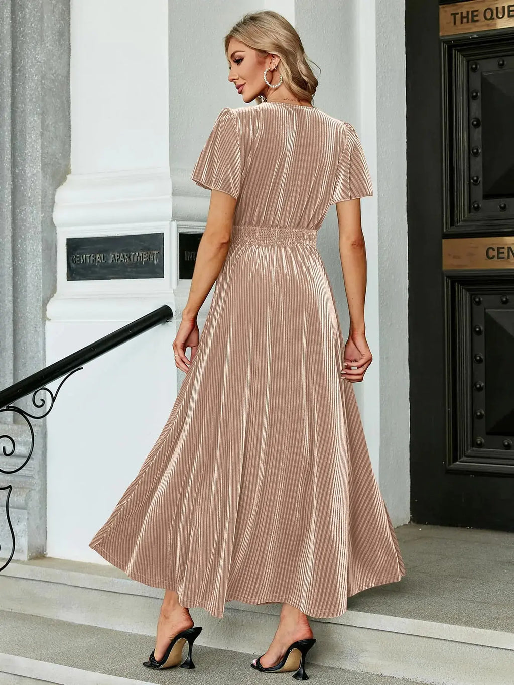 Simplee Apparel Women’s V Neck Velvet Maxi Dress - Long Formal Dress for Wedding Guest