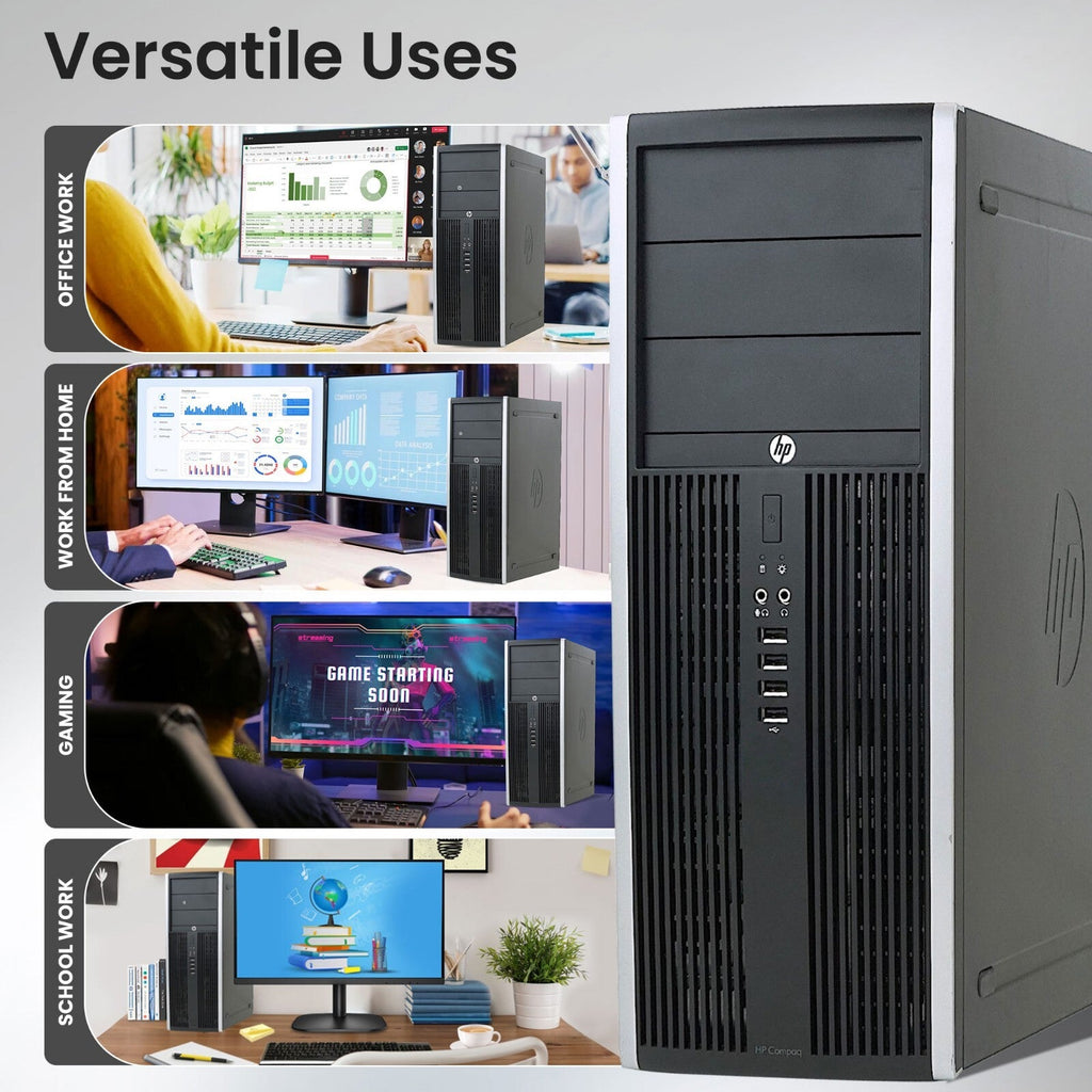 HP Tower Compaq Business Gaming Desktop Intel 3.20GHz 256GB SSD + 500GB HDD