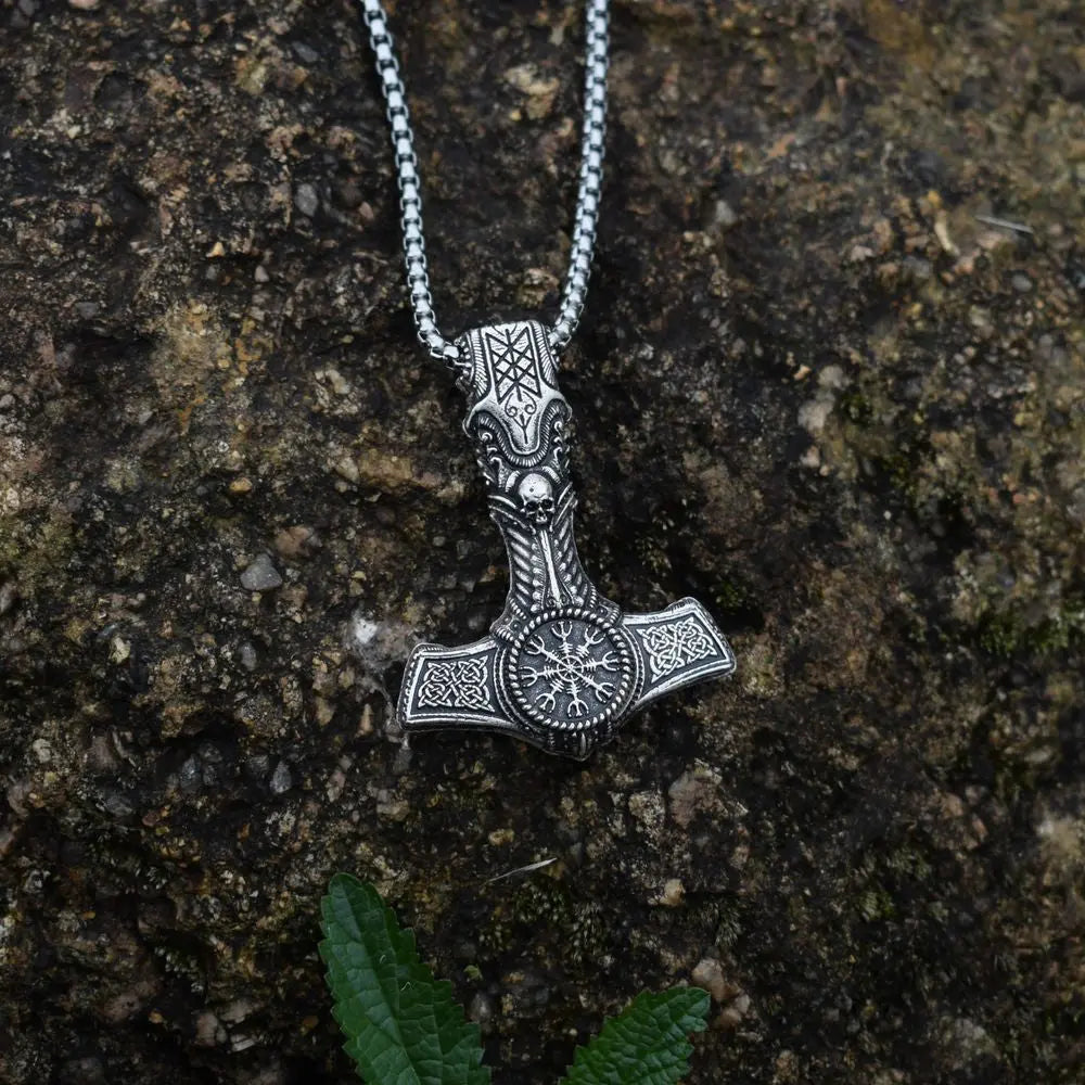 Skeleton Thor Hammer Pendant Viking Pendant Necklace
