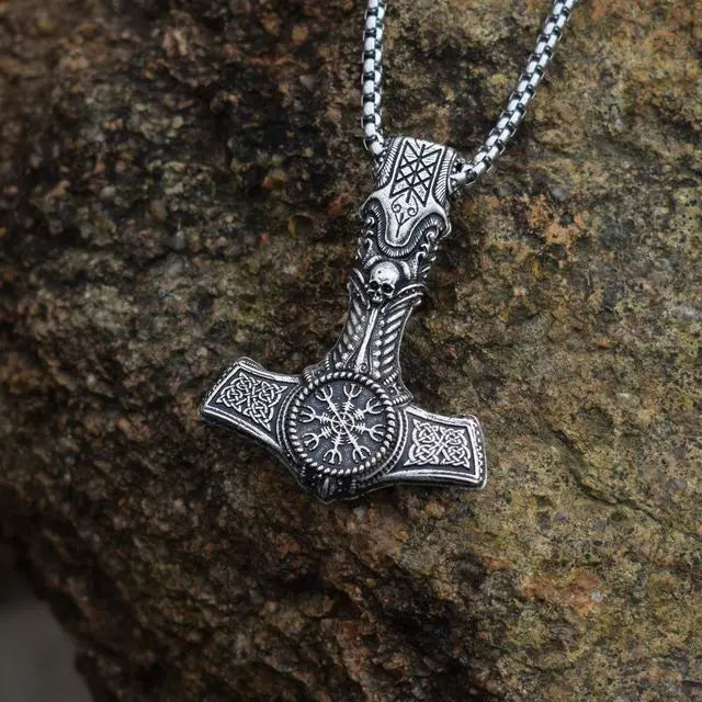 Skeleton Thor Hammer Pendant Viking Pendant Necklace
