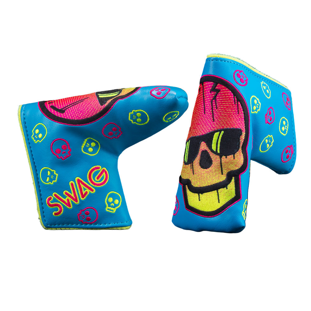 Swag Golf Neon Blue Dripping Skull Blade Putter Headcover *opened, no bag*