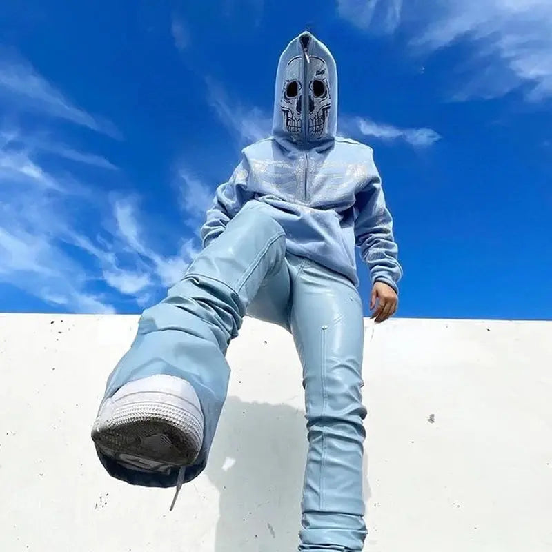 Skull Rhinestone Zip-Up Oversized Hoodie