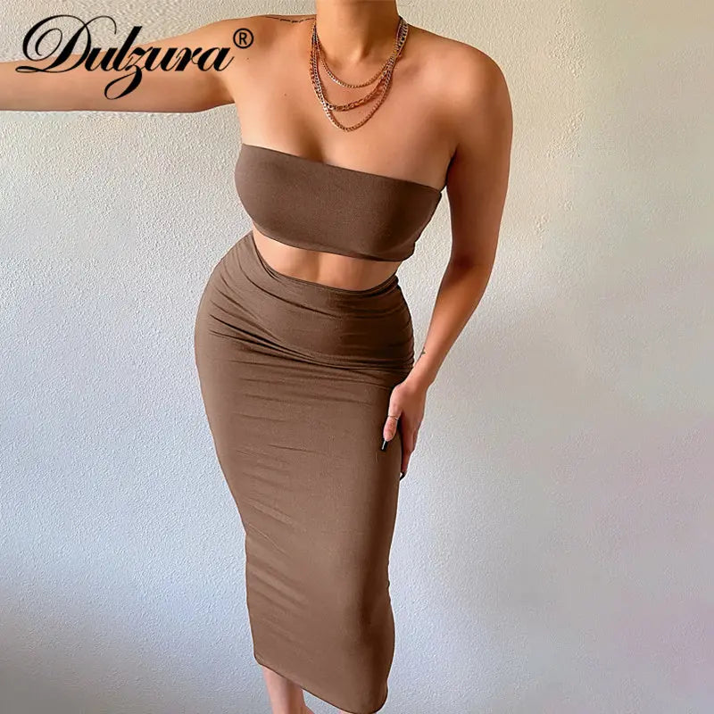 Sleeveless Knitted Bodycon Tube Skirt Set
