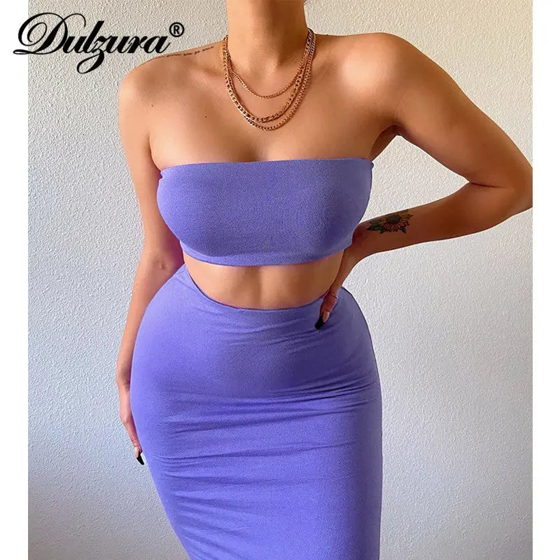 Sleeveless Knitted Bodycon Tube Skirt Set