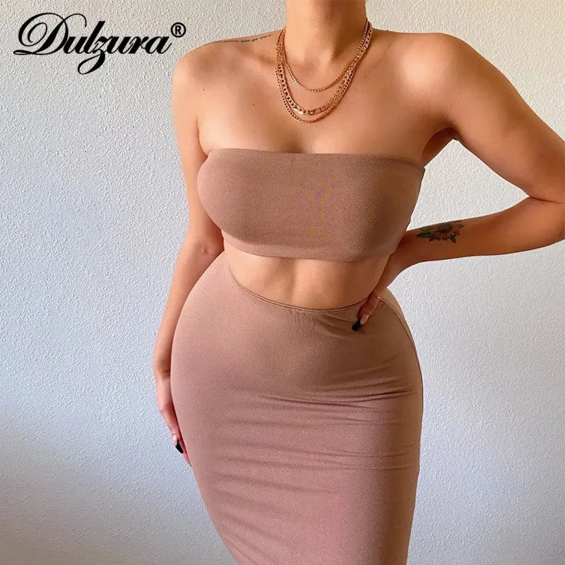 Sleeveless Knitted Bodycon Tube Skirt Set