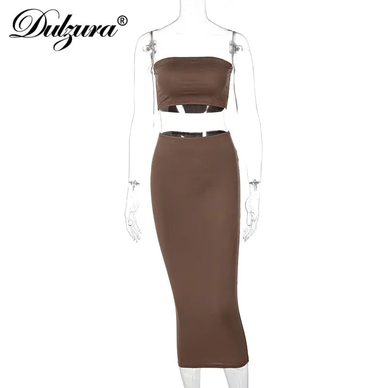 Sleeveless Knitted Bodycon Tube Skirt Set