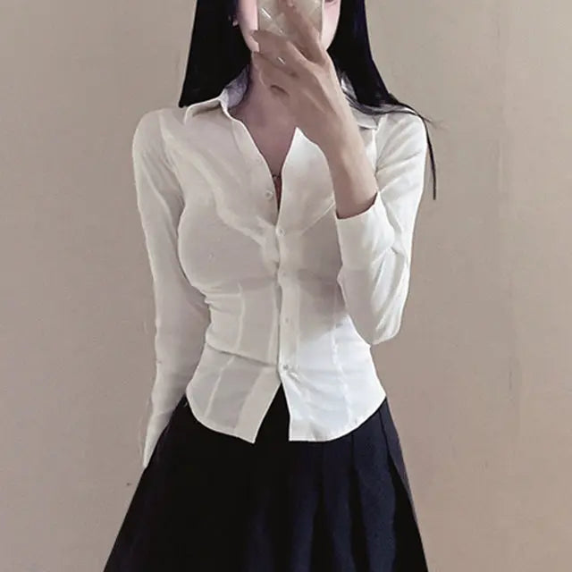 Slim Fit Classic White Color Ladies Tunics Uniform Tops