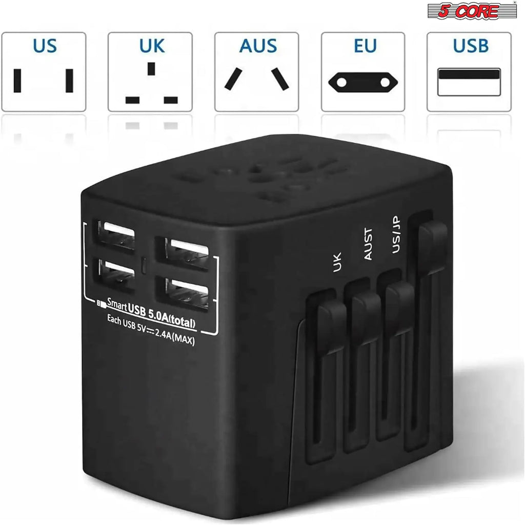 Universal Travel Adapter International Power Adapters 3 Pack Multicharger Plug w 4 USB Ports