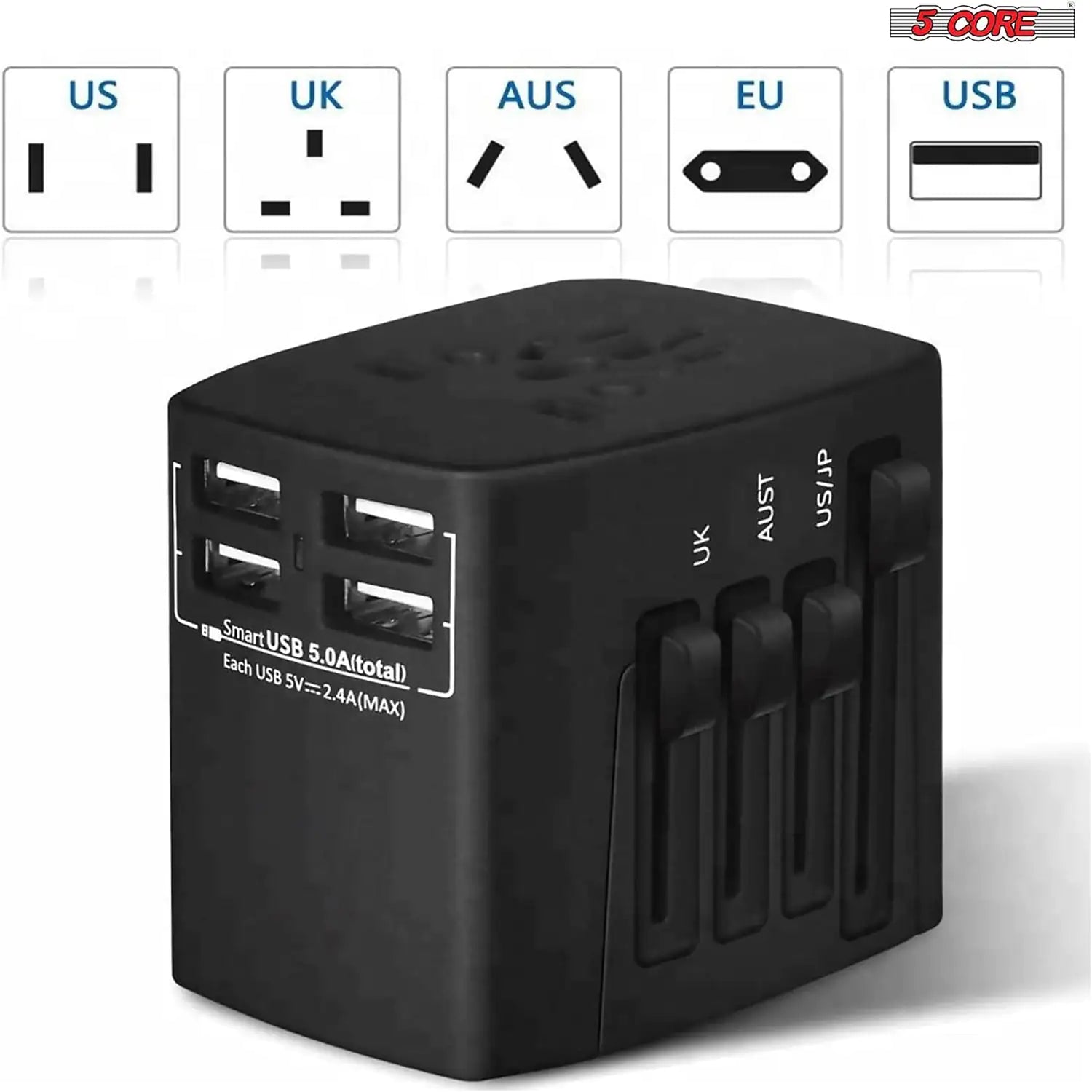 Universal Travel Adapter International Power Adapters 3 Pack Multicharger Plug w 4 USB Ports