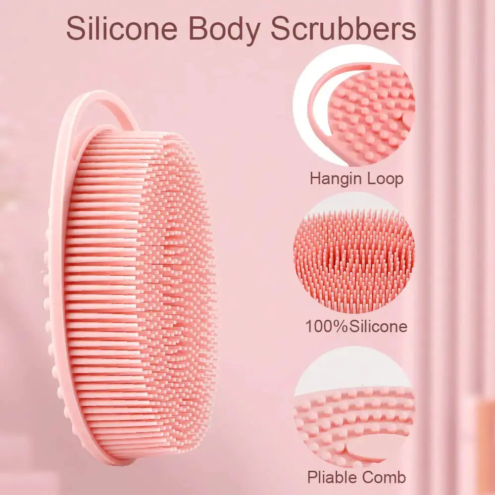 Soft Silicone Body Scrubber(2 PCS) - Silicone Loofah 2 in 1 Bath and Shampoo Brush