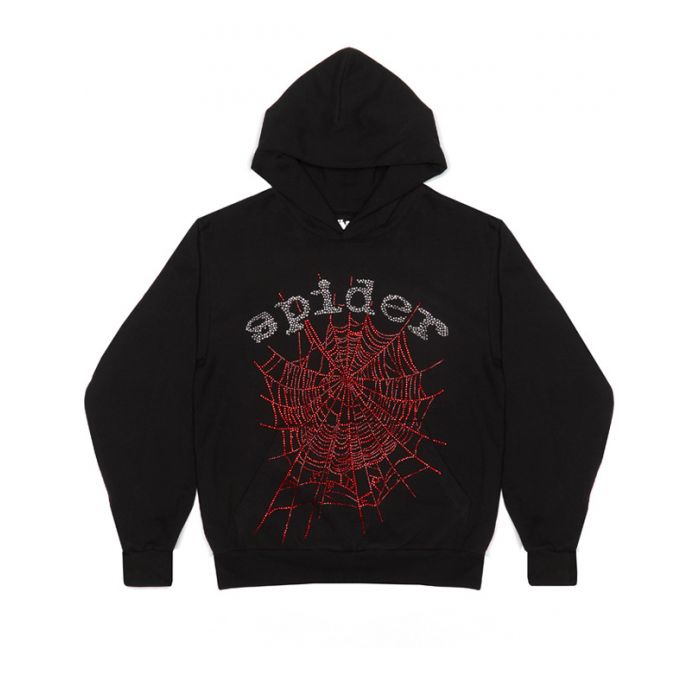 Sp5der OG Rhinestone Logo Hoodie Black