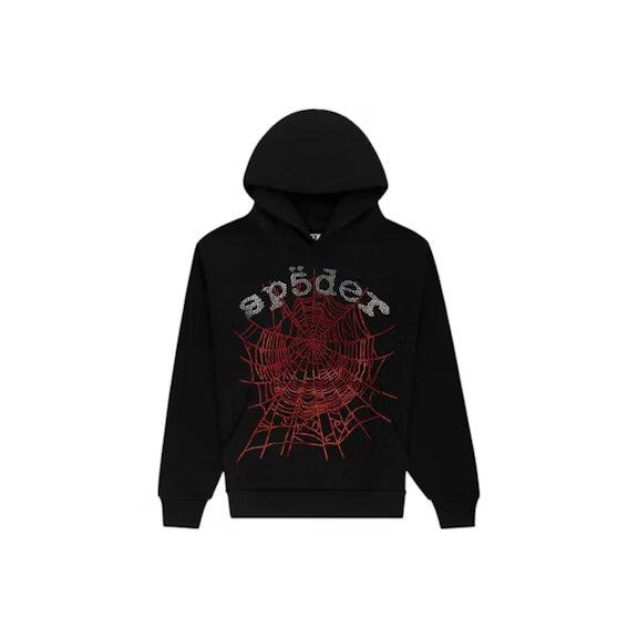Sp5der Rhinestone OG Web V2 Hoodie Black