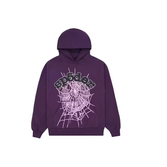 Sp5der Web Rhinestone Hoodie Purple