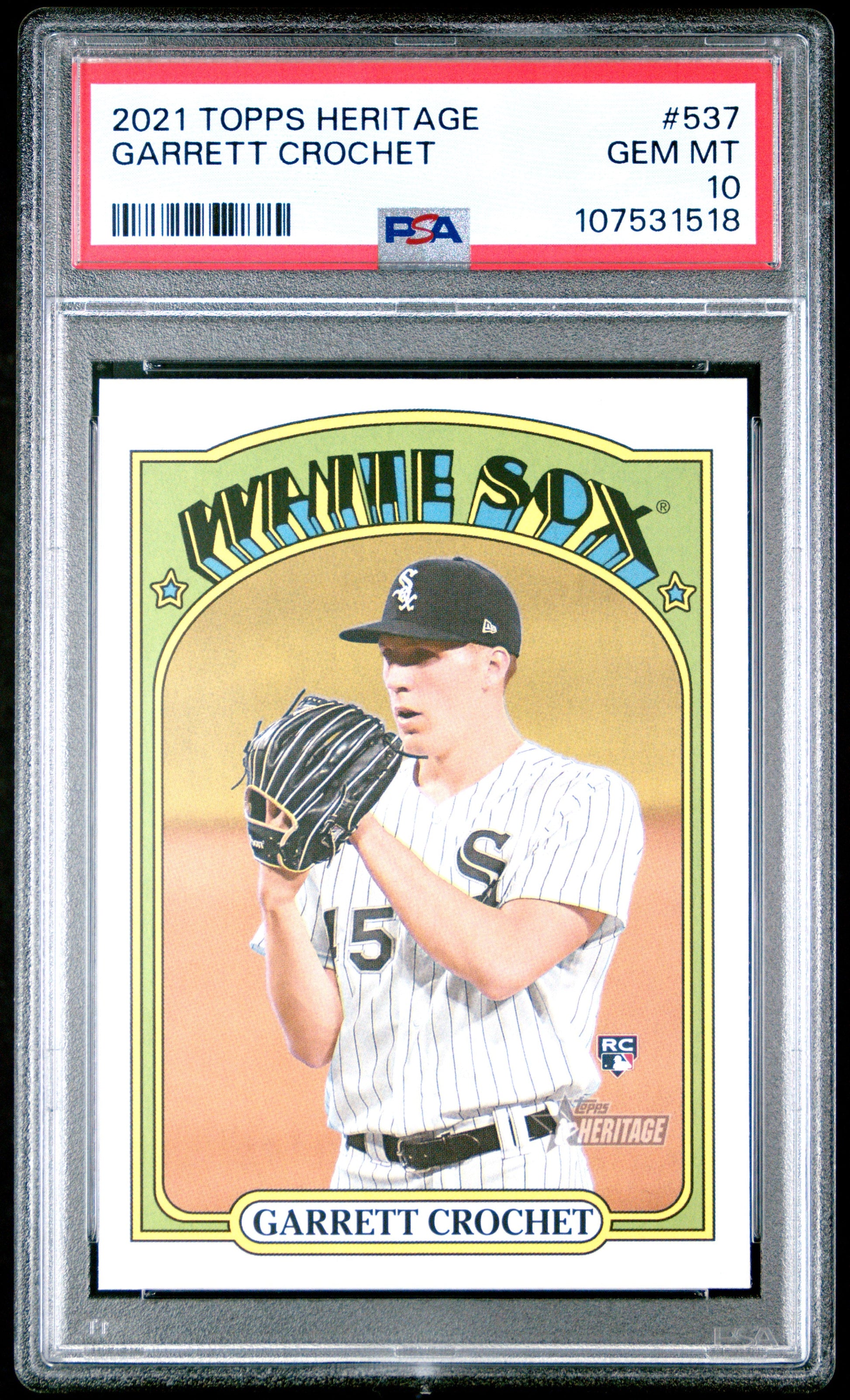 Graded 2021 Topps Heritage Garrett Crochet #537 Rookie RC Baseball Card PSA 10 Gem Mint