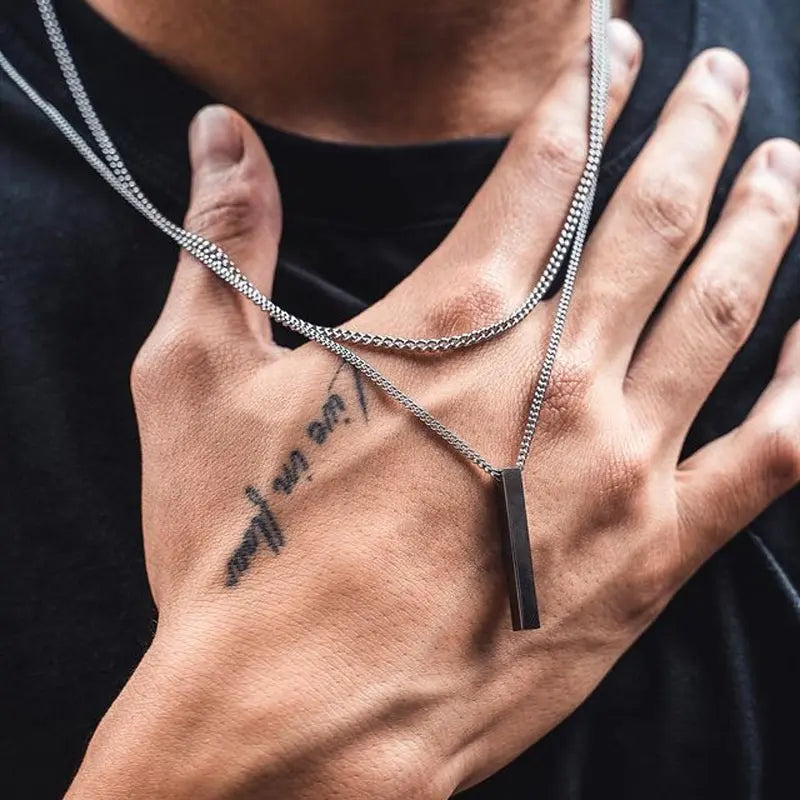 Stainless Steel Rectangle Pendant Necklace