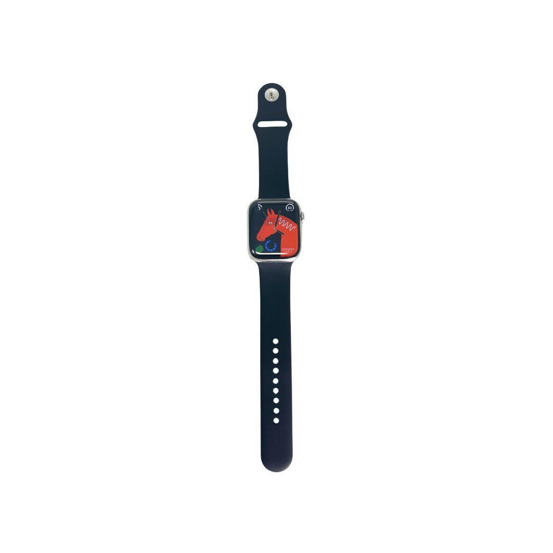 Hermes Apple Watch Series 7 GPS/ Cellular 41 mm - Stainless Steel - Black Silicone Watch Band