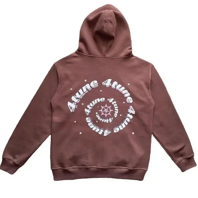 Star Letter Print Hoodie Men Retro Zip Up Long Sleeve
