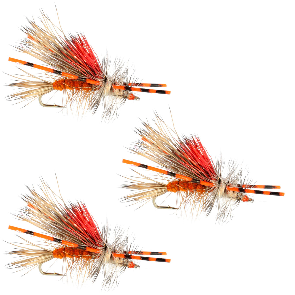 3 Pack Kaufmann's Orange Crystal Stimulator Rubber Legs Dry Fly - Hook Size 8