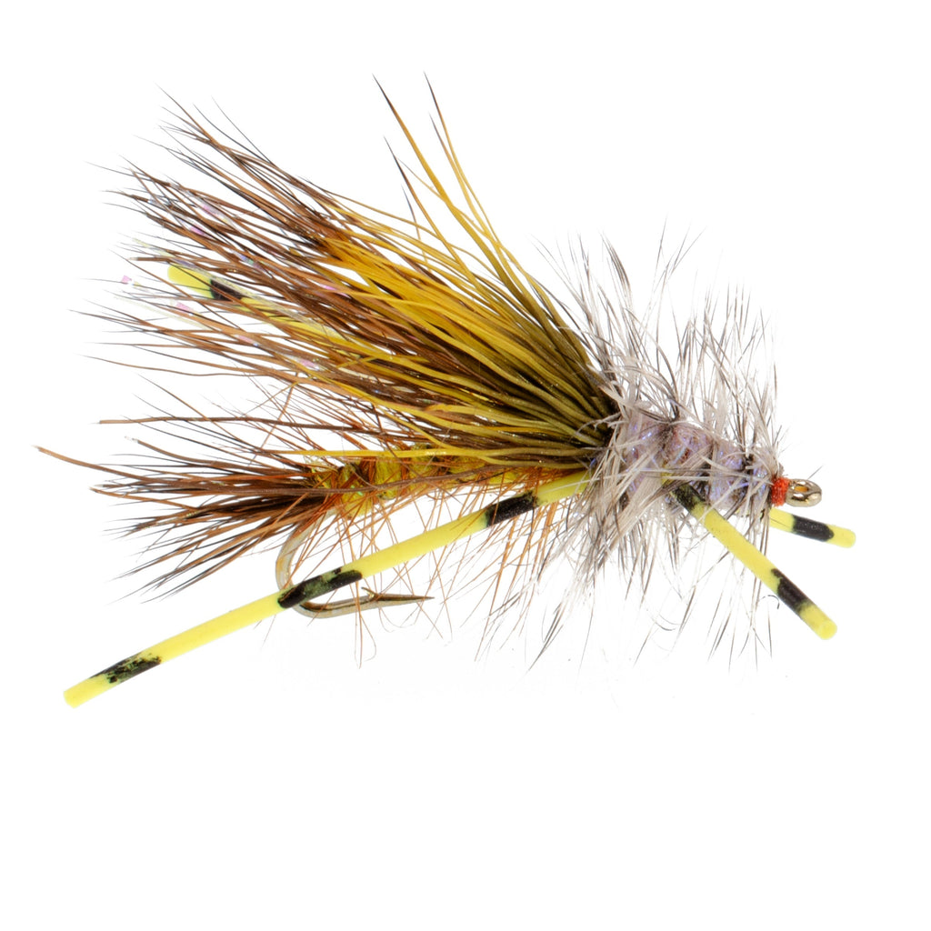 Kaufmann's Yellow Crystal Stimulator Rubber Legs Dry Fly - 1 Dozen Flies Hook Size 12