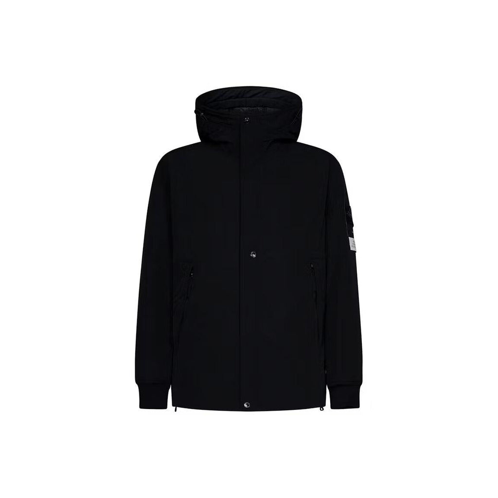 Stone Island Logo Patch Hooded Jacket Black