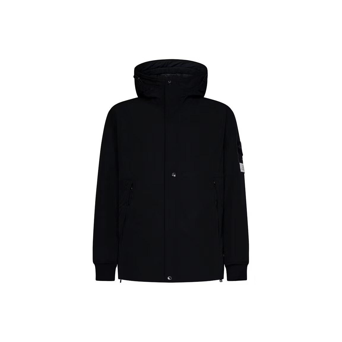 Stone Island Logo Patch Hooded Jacket Black