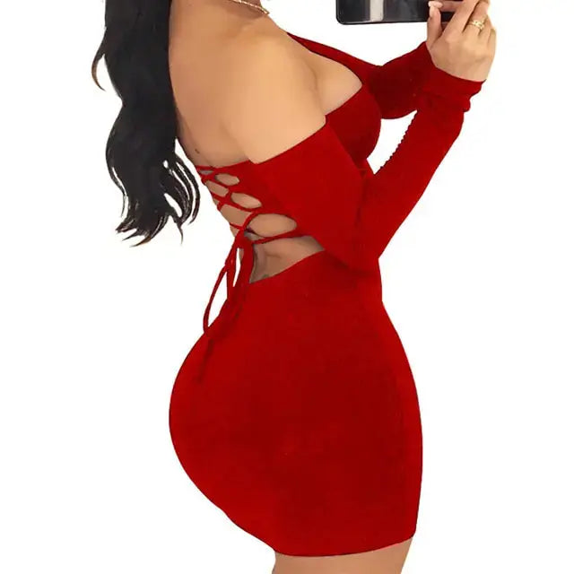 Strapless Backless Long Sleeve Nightclub Dress