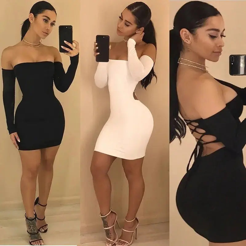 Strapless Backless Long Sleeve Nightclub Dress