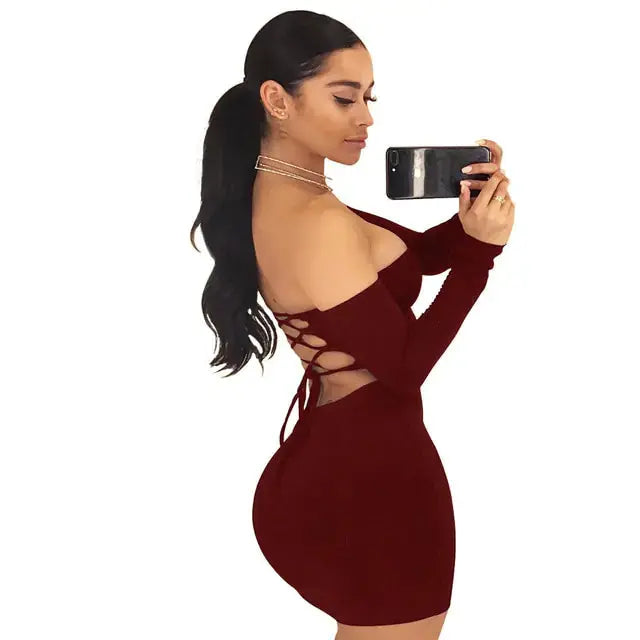 Strapless Backless Long Sleeve Nightclub Dress