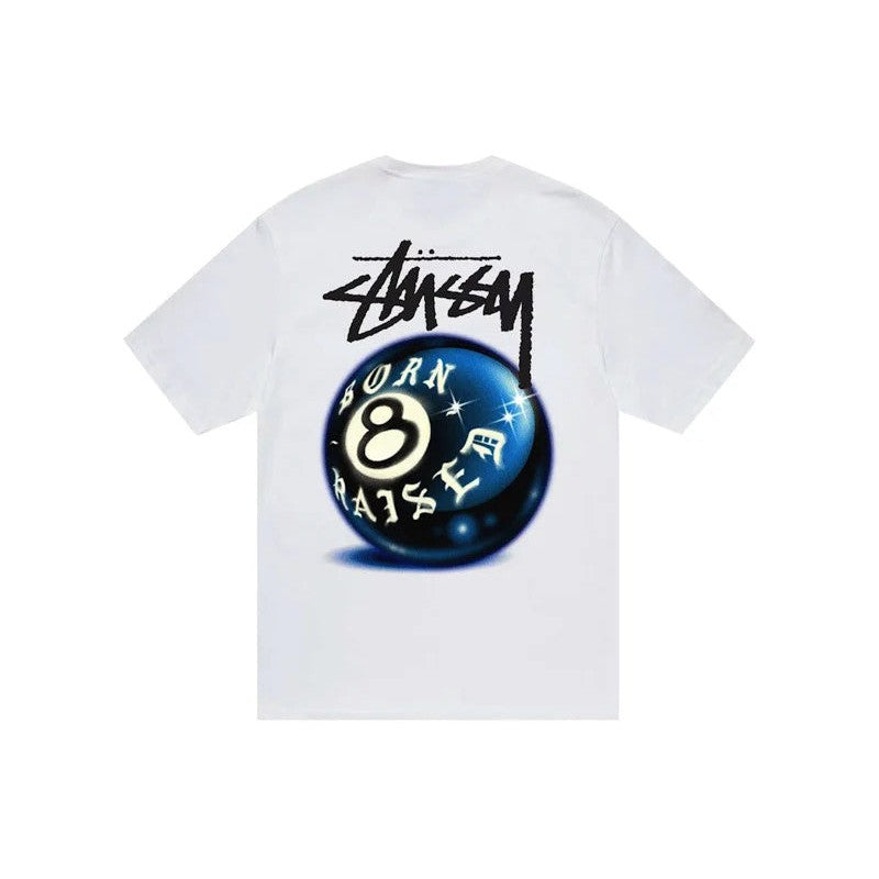 Stussy   Born   X   Raised   8   Ball   Tee   White