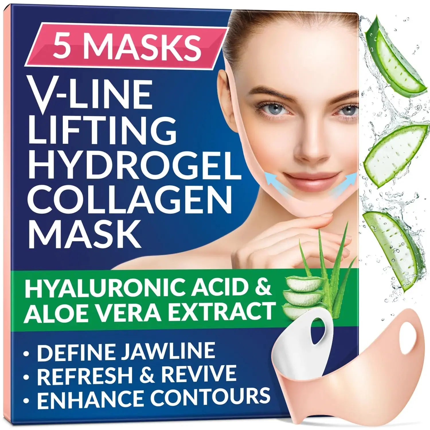 Stylia Double Chin Mask - V Line Chin Strap | Toning Hydrogel Collagen Face Mask with Hyaluronic Acid & Aloe Vera