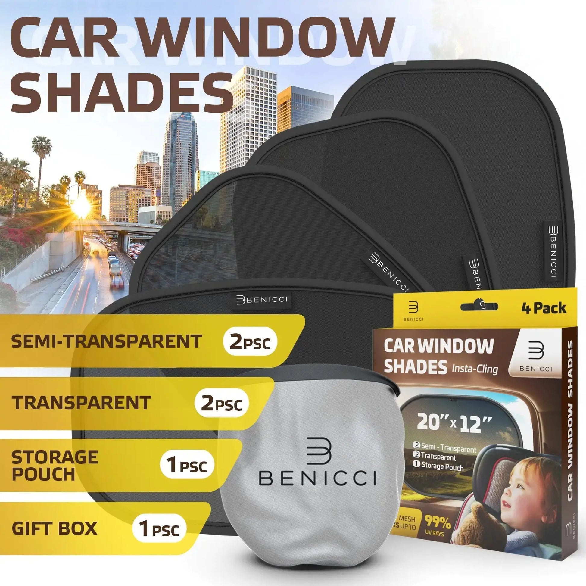 SunGuard Car Shade Kit - UV Blocking Set for Family Travel