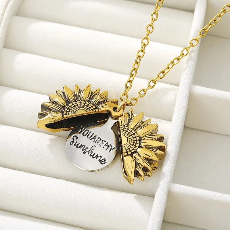 Sunflower Pendant Necklace - Crafted with Stainless Steel and Gold-Plated