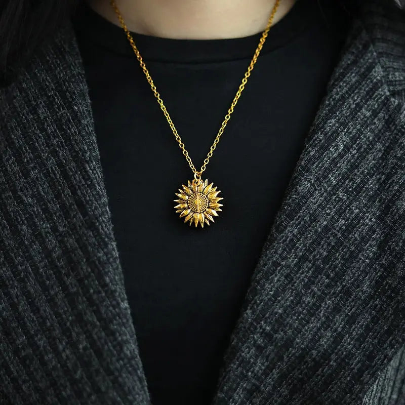 Sunflower Pendant Necklace - Crafted with Stainless Steel and Gold-Plated