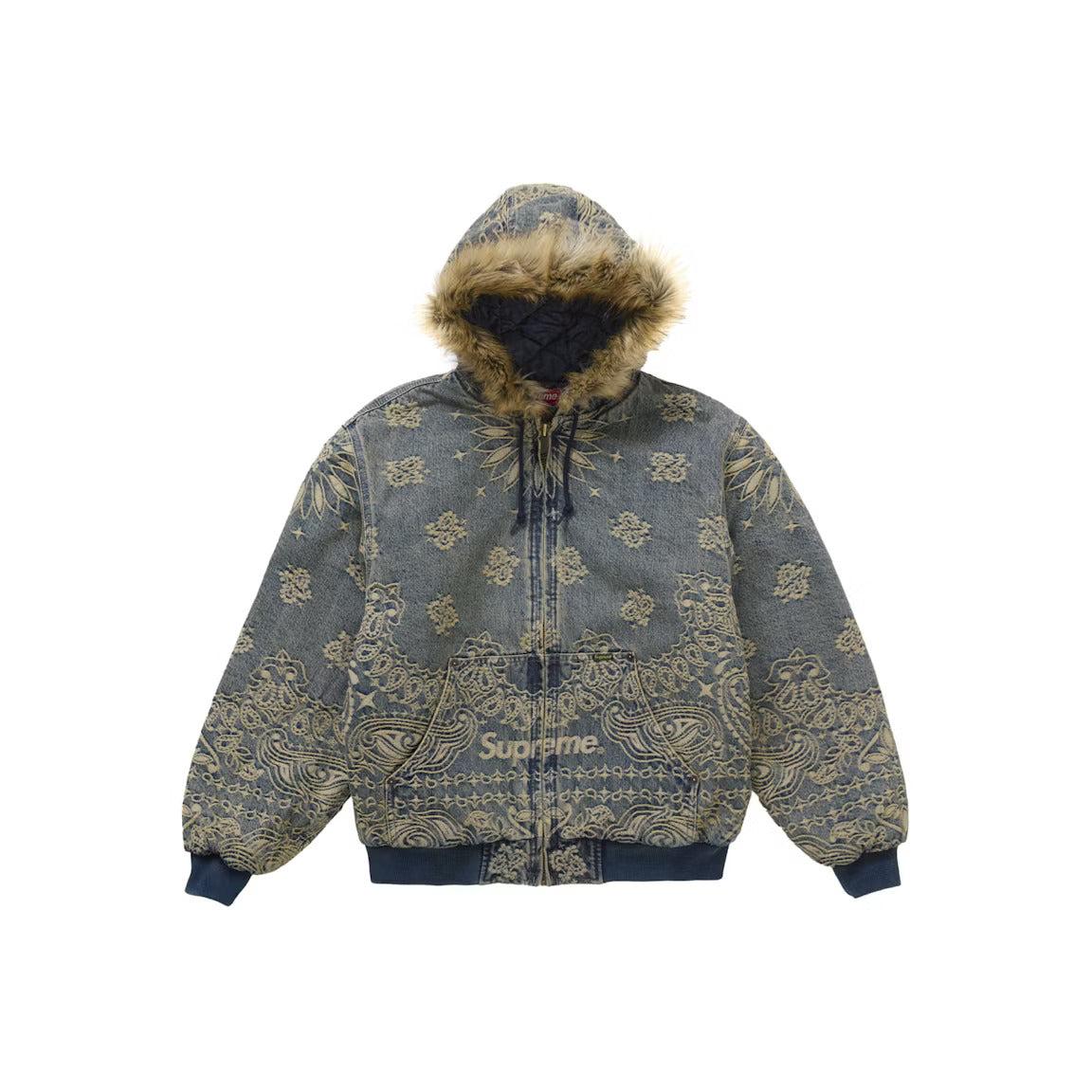 Supreme Bandana Jacquard Denim Hooded Work Jacket Blue