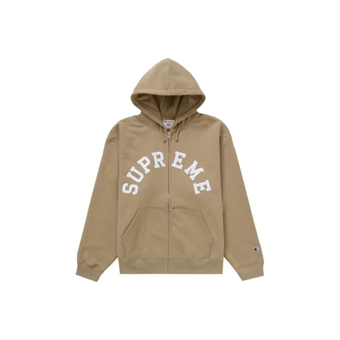 Supreme Champion Zip Up Hooded Sweatshirt Tan