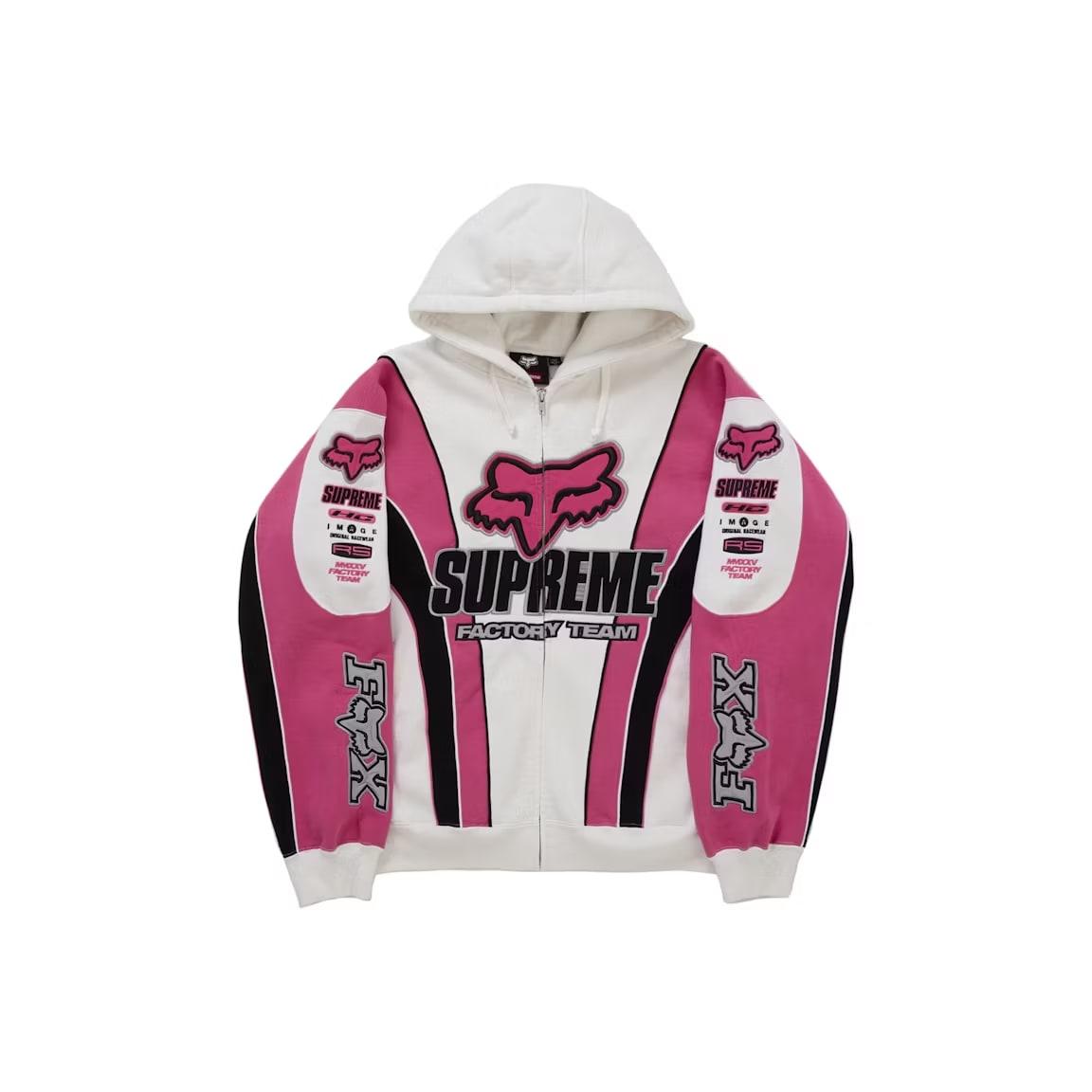 Supreme Fox Racing Zip Up Hooded Sweatshirt White