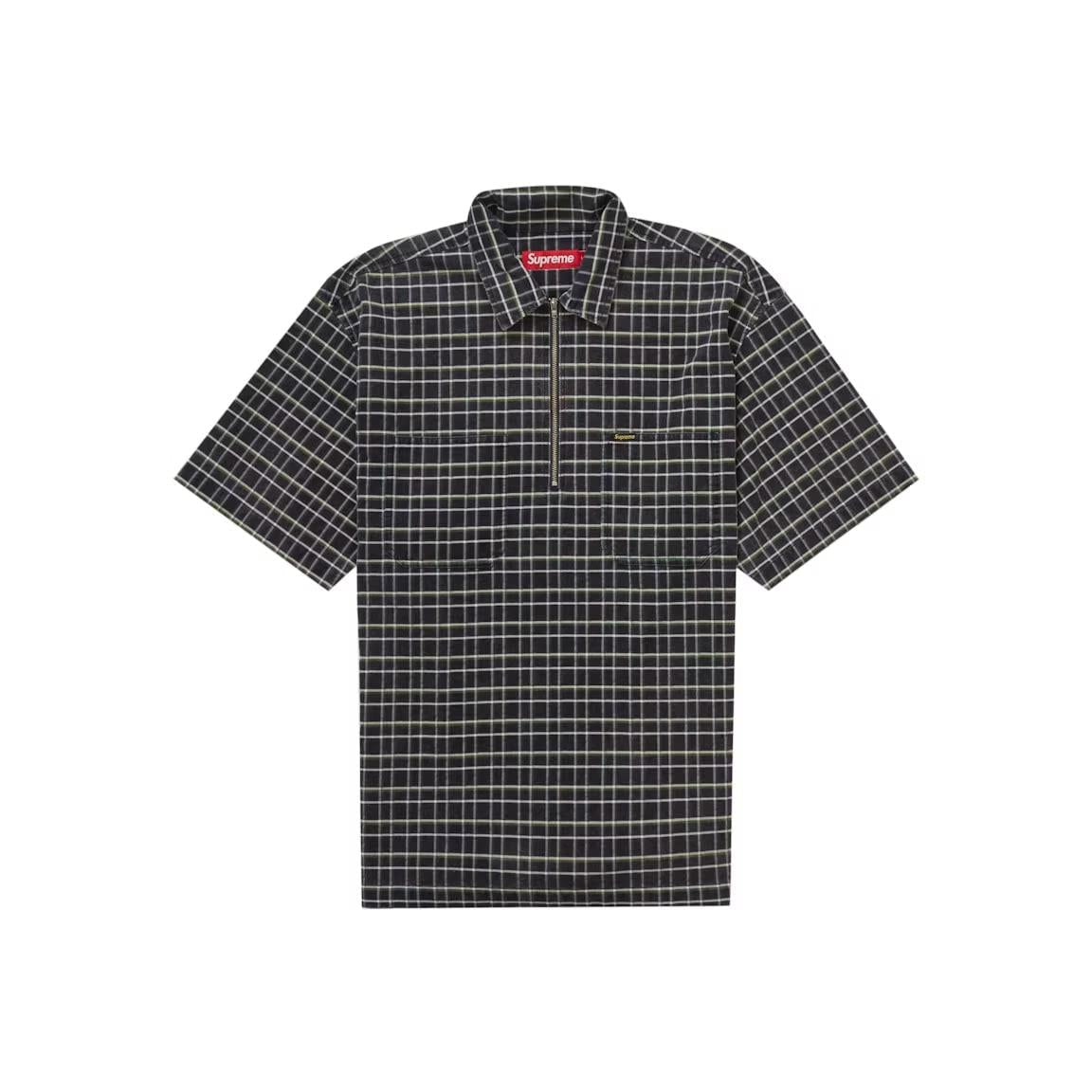 Supreme Plaid Corduroy Half Zip S/S Shirt Navy