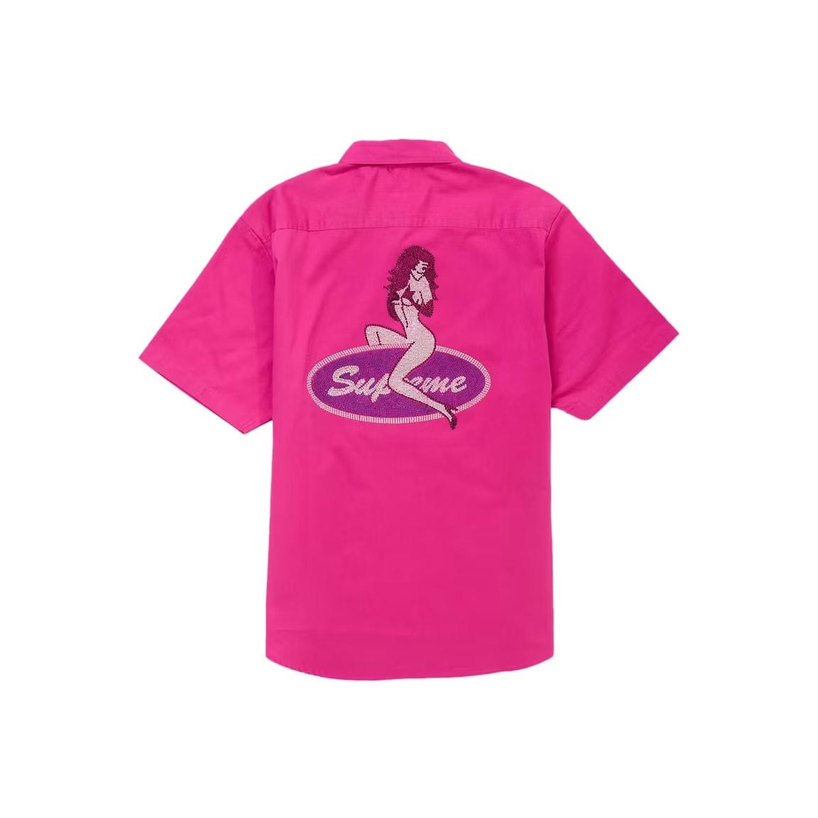 Supreme Rhinestone Pin Up S/S Work Shirt Fuchsia
