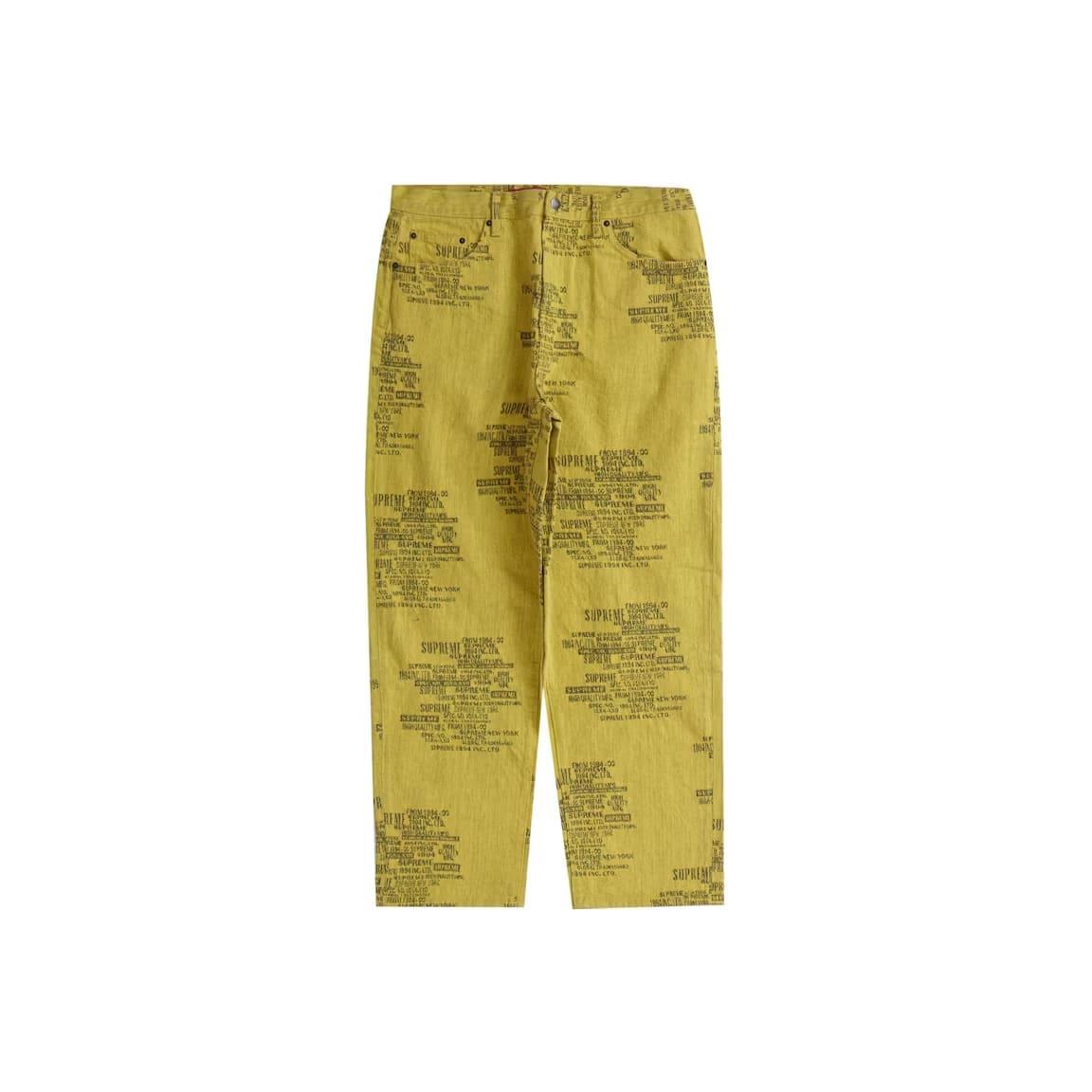 Supreme Trademark Jacquard Baggy Jean Washed Yellow