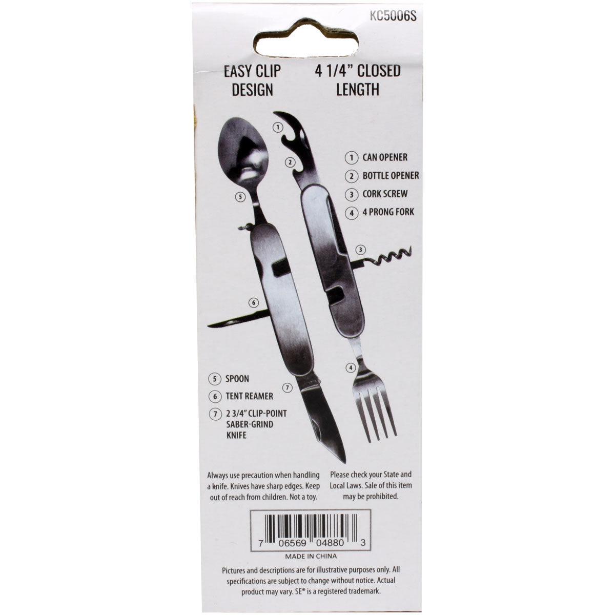 Knife/ Fork / Spoon Combo Utility Tool with Can & Bottle Opener