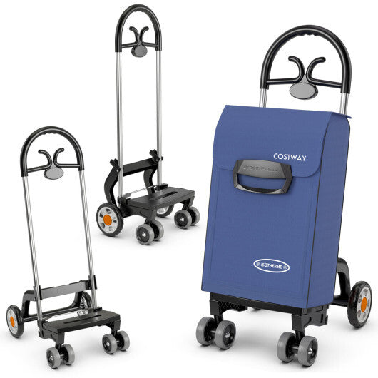 Folding Shopping Cart Utility Hand Truck with Rolling Swivel Wheels-Red