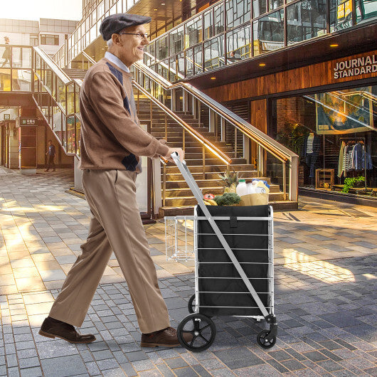 Folding Shopping Cart with Waterproof Liner Wheels and Basket-Silver