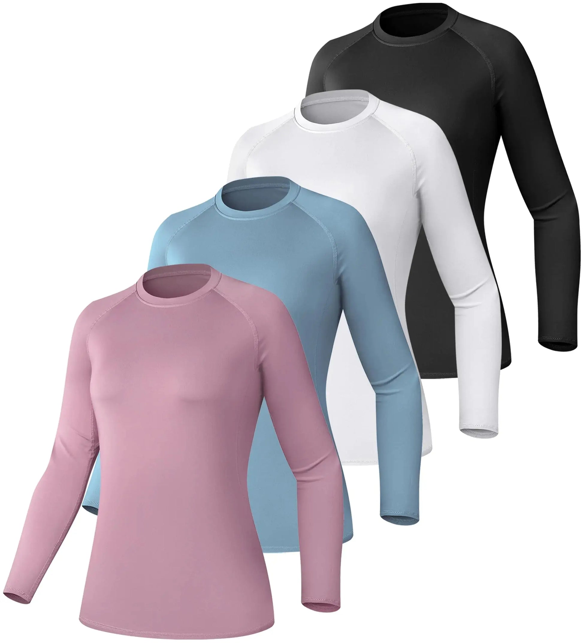 TELALEO 4 Pack Women's Compression Shirt Long Sleeve Performance Workout Baselayer Athletic Top Sports