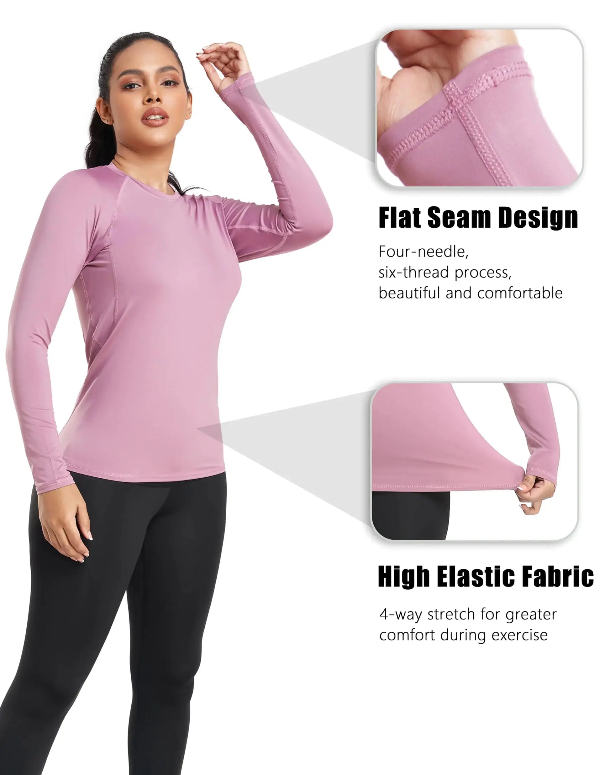 TELALEO 4 Pack Women's Compression Shirt Long Sleeve Performance Workout Baselayer Athletic Top Sports