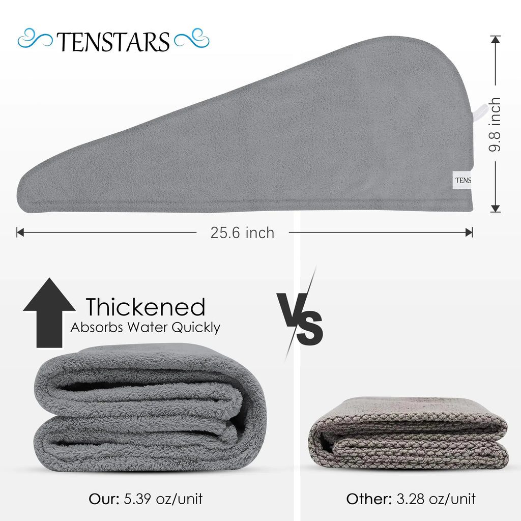 TENSTARS 5 Pack Thicken Microfiber Women Hair Towel - Coral Velvet Quick Dry Hair Turban
