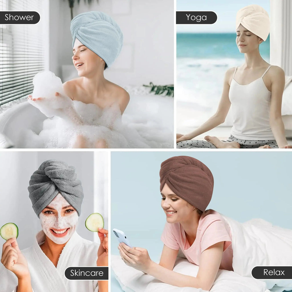 TENSTARS 5 Pack Thicken Microfiber Women Hair Towel - Coral Velvet Quick Dry Hair Turban