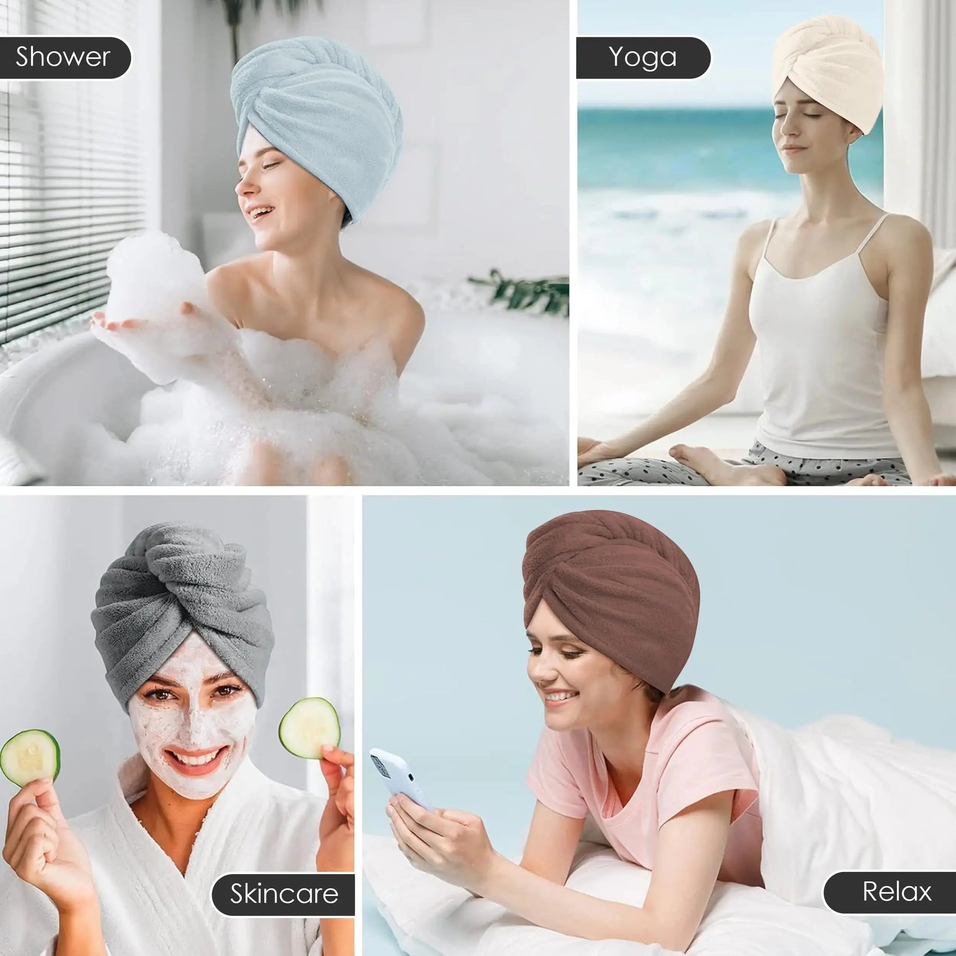 TENSTARS 5 Pack Thicken Microfiber Women Hair Towel - Coral Velvet Quick Dry Hair Turban